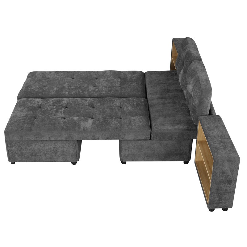 Canapé-lit modulaire 121,2 po avec deux tablettes de rangement, Chenille grise foncée