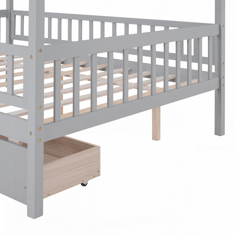 Lit en bois avec deux tiroirs, gris, Complète