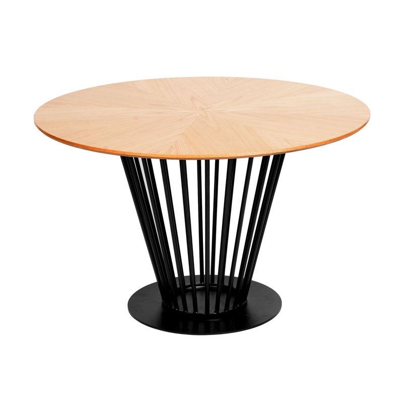 Moriann Beech Round Metal Base Dining Table