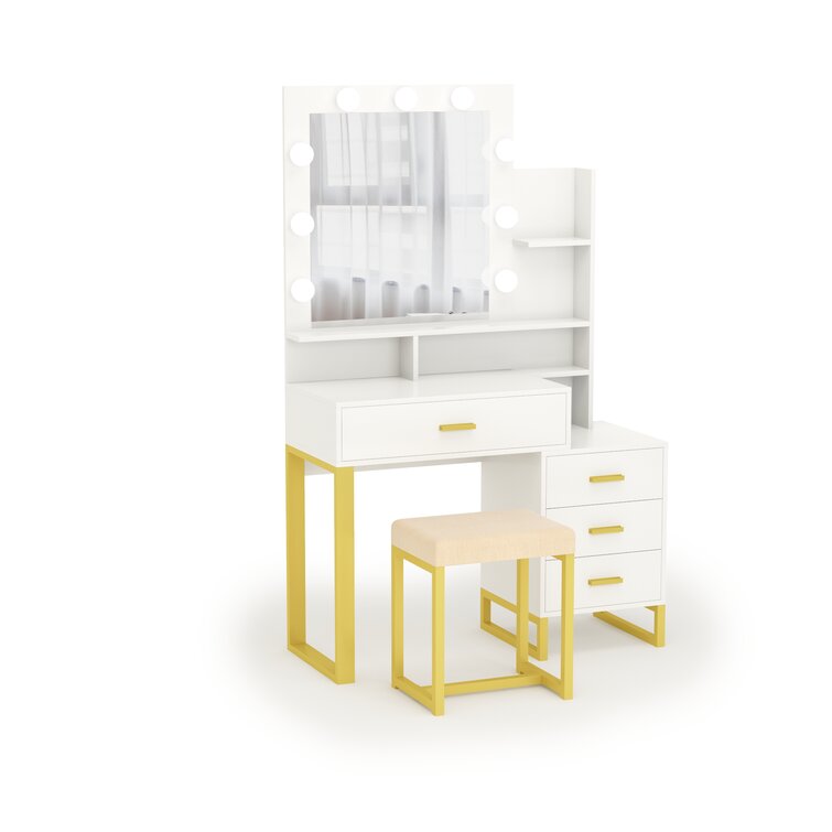 Everly Quinn Makeup Vanity Dressing Table with LED Light & Reviews