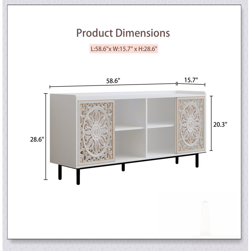 Meuble télé moderne Mid-Century et armoire-buffet Curio, rangement spacieux pour le salon et la cuisine