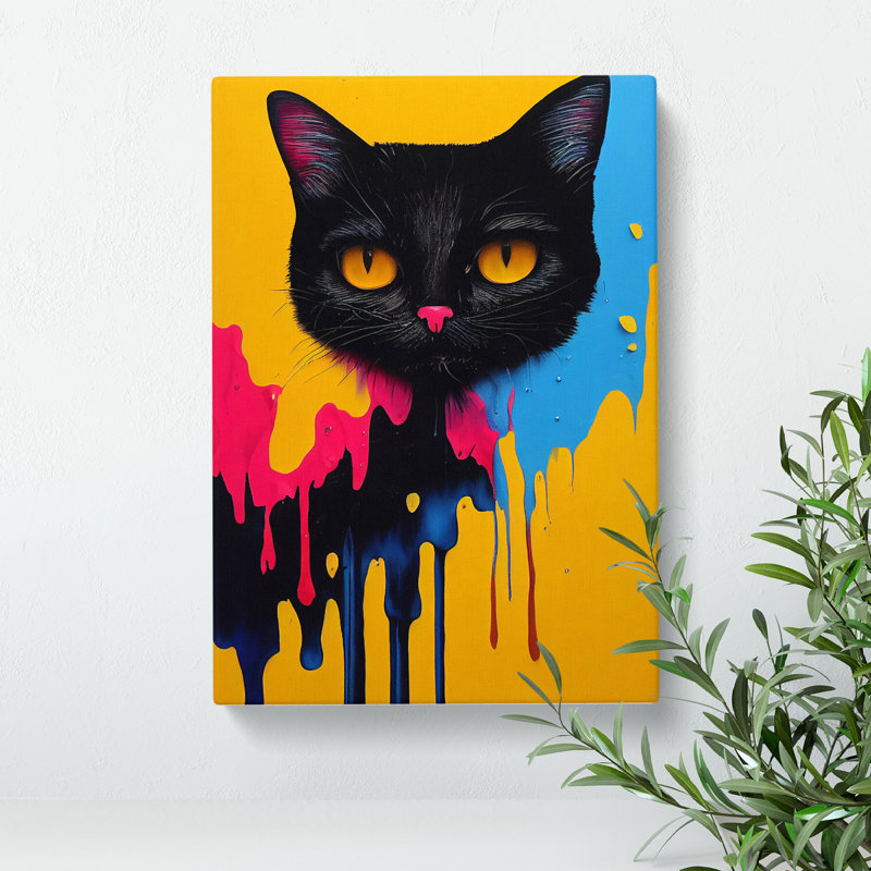 Painted Cat No.1 - Wall Art, 50cm H x 35cm W x 3cm D, Wrapped Canvas