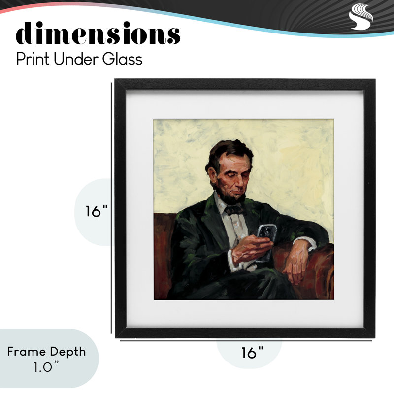 Abe avec impression de téléphone portable sous verre, design par Studio Bautista, H 16 po x l 16 po, Cadre noir minuit