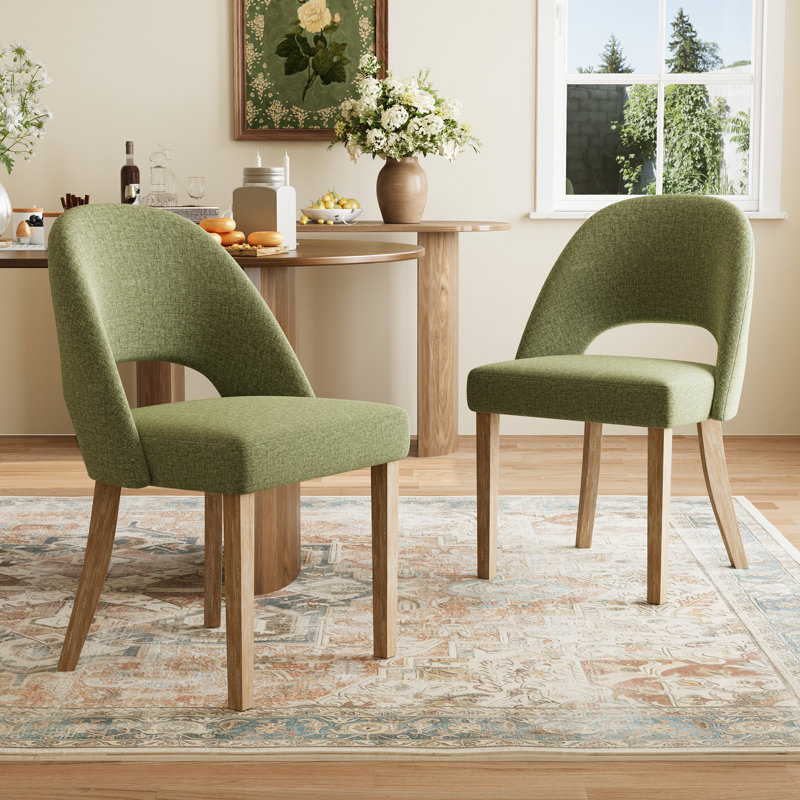 Upholstered Dining Chairs, Modern Dining Room Kitchen Side Chair With Padded Seat & Wood Legs, Green, Green