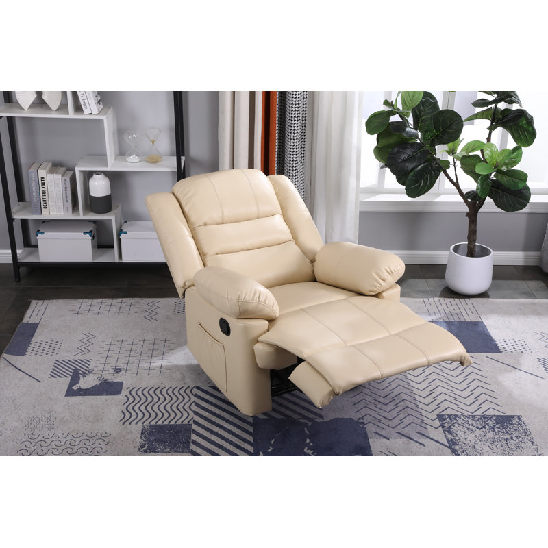 Celado 88.5cm Wide Faux Leather Standard Recliner, Cream Faux Leather