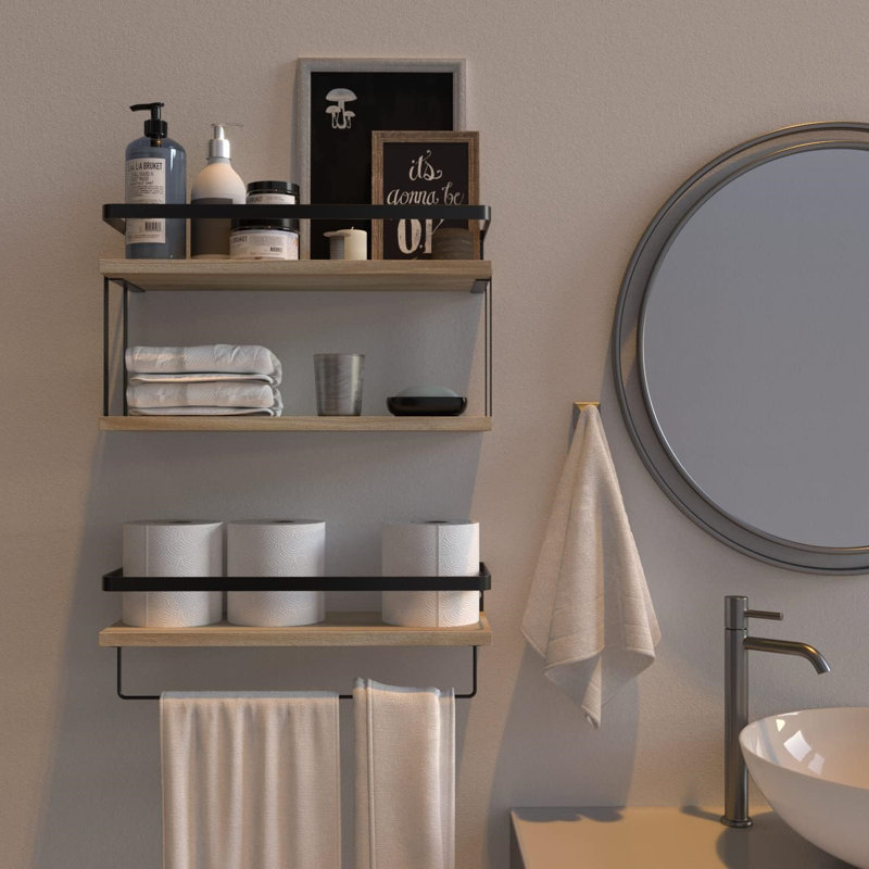 2+1 Tier Wall Mounted Floating Shelves Set of 2, Rustic Wood