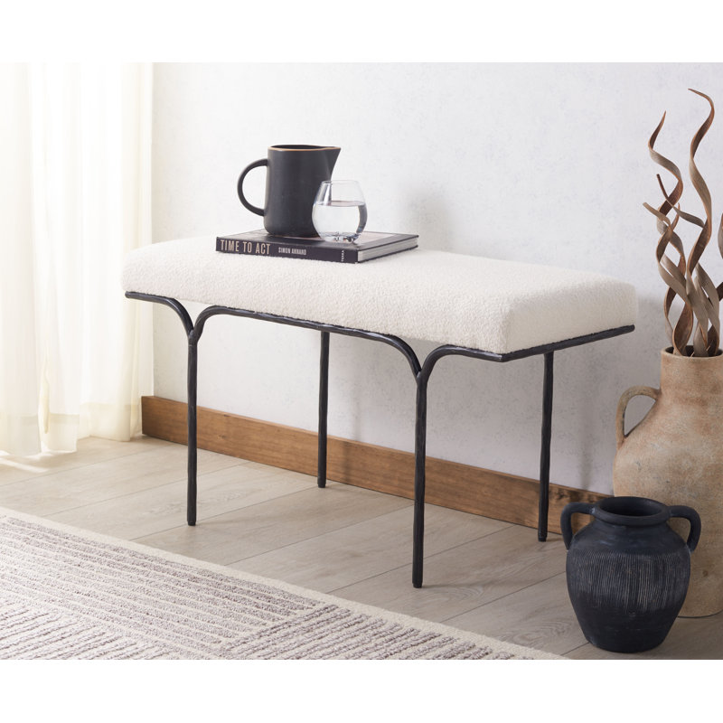 Banc rembourré Poviones Boucle, H 20 po x l 36 po x P 16 po, Noir