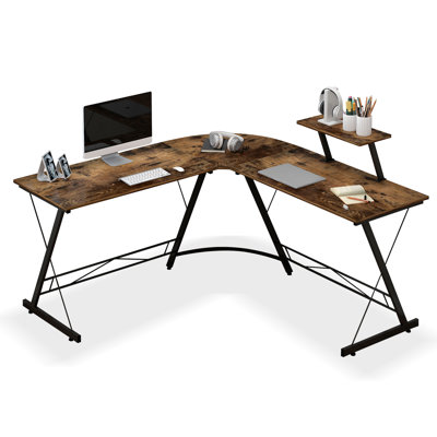 Bureau en forme de L - Bureau d'angle Comupter de 50,8 po - Bureau à domicile avec tablette pour moniteur et support pour unité centrale - Table d'écriture Modern Gaming Study