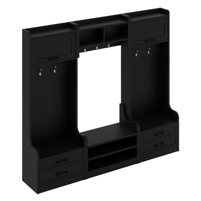 4-In-1 Detachable Hall Tree With Storage And Hooks, Multiple Functions Hallway Coat Rack With Storage Drawers And Cabinet, Shoe Bench For Entryway Hallway