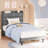 Modern Style Fabric Upholstered Bed XL Twin Size, Platform Bookshelf Bed With Power Outlets-664977269