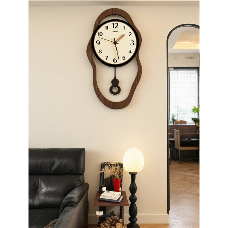 Creative Melting Shape Wall Clock with Pendulum, Unique Home Decor Timepiece