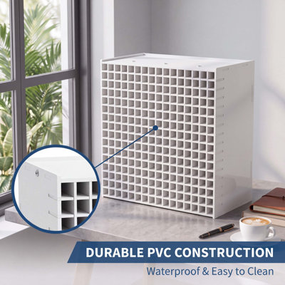 Organisateur de marqueurs à 120 emplacements, porte-stylos de bureau grande capacité, étagère de rangement blanche multi-grilles pour marqueurs, pinceaux, crayons de couleur et fournitures artistiques pour la maison, le bureau et l'atelier d'artiste.