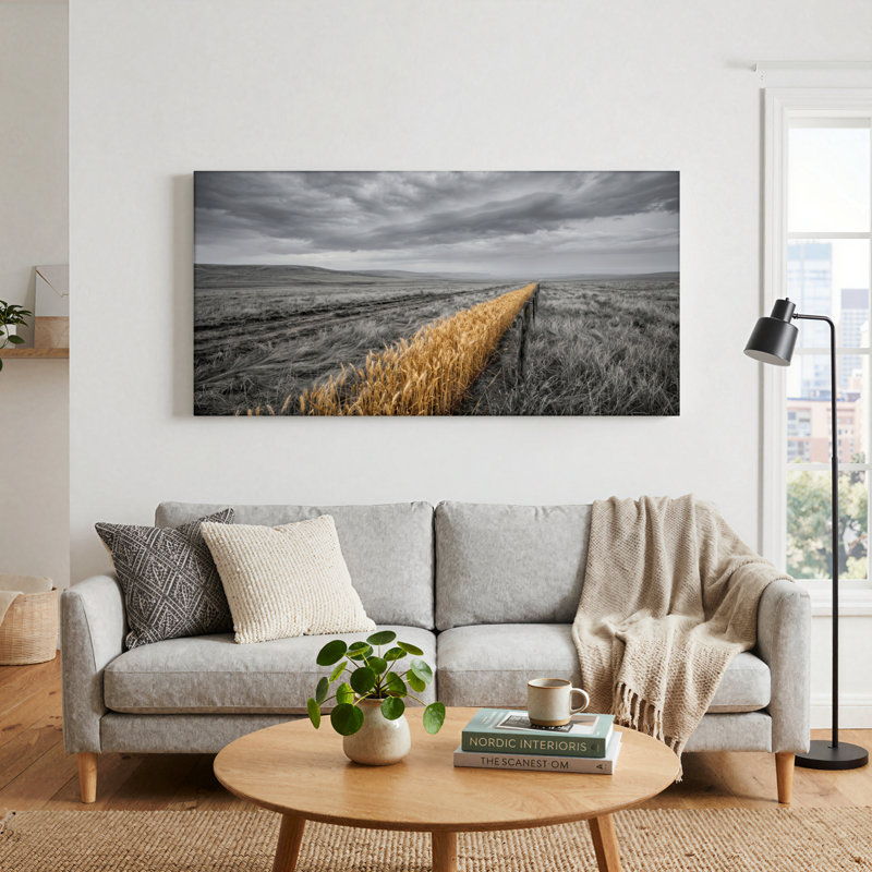 Ensemble de 1 tableau sur toile représentant une clôture de champ, L 40 po x H 20 po, Toile tendue
