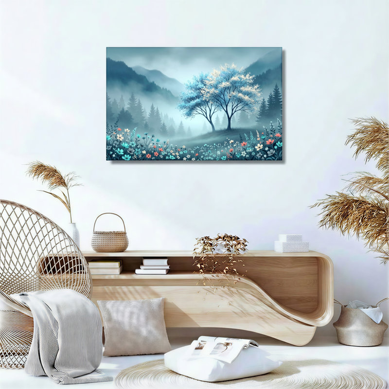 Ensemble de 1 tableau sur toile Forêt brumeuse, 20"H x 30"W, Toile tendue
