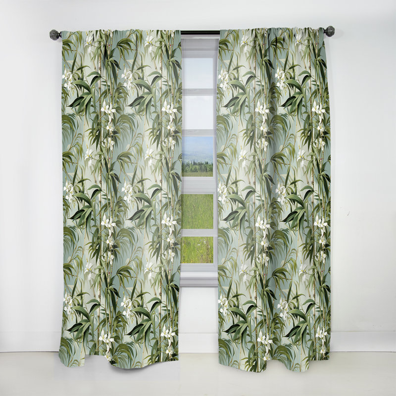 Bamboo Elegance Tropical Pattern I - Tropical Velvet Curtain - Room Darkening - 1 panel, 52" W x 84" L