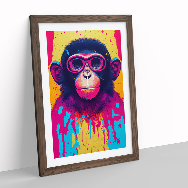 Paint Splash Monkey No.5 - Framed Print, 64cm H x 46cm W x 2cm D, Walnut Framed