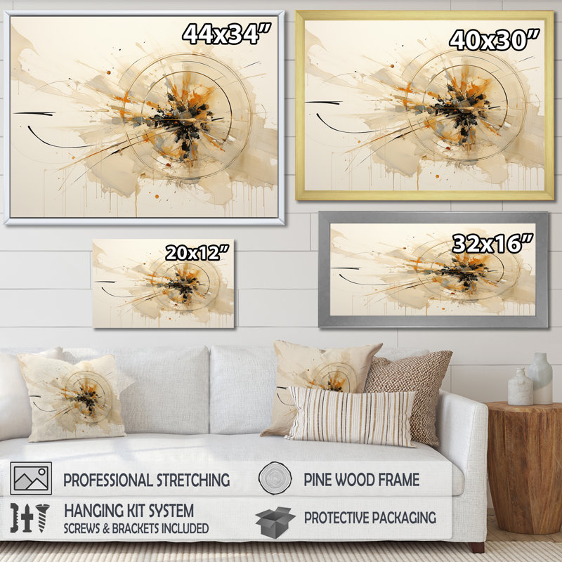 Chilyn " Beige Abstract Archery Collage ", 30" H x 40" W x 1.5" D, Wrapped Canvas