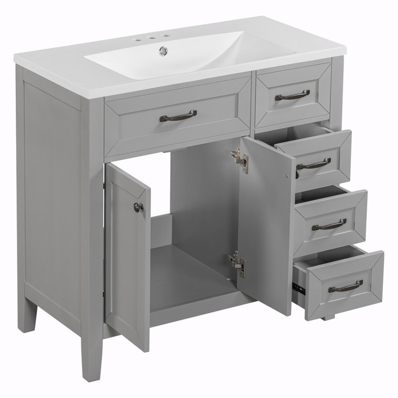 Ensemble de meuble-lavabo simple 36 po avec plateau en céramique Shaylea, Gris