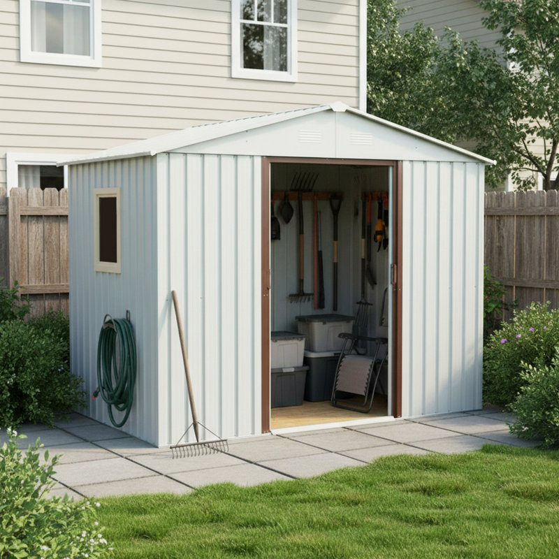 6 ft. x 5 ft. Metal Storage Shed with Window Panel, 46.85" H x 72.44" W x 72.44" D, White