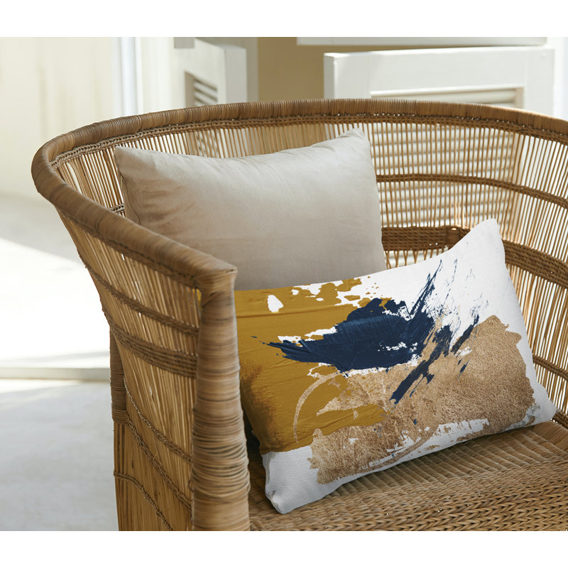 Coussin lombaire abstrait intérieur / extérieur, Jaune / or / blanc