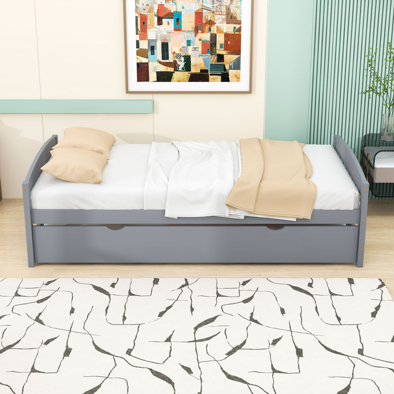 Lit plateforme simple avec lit gigogne simple, tête et pied de lit, Gris