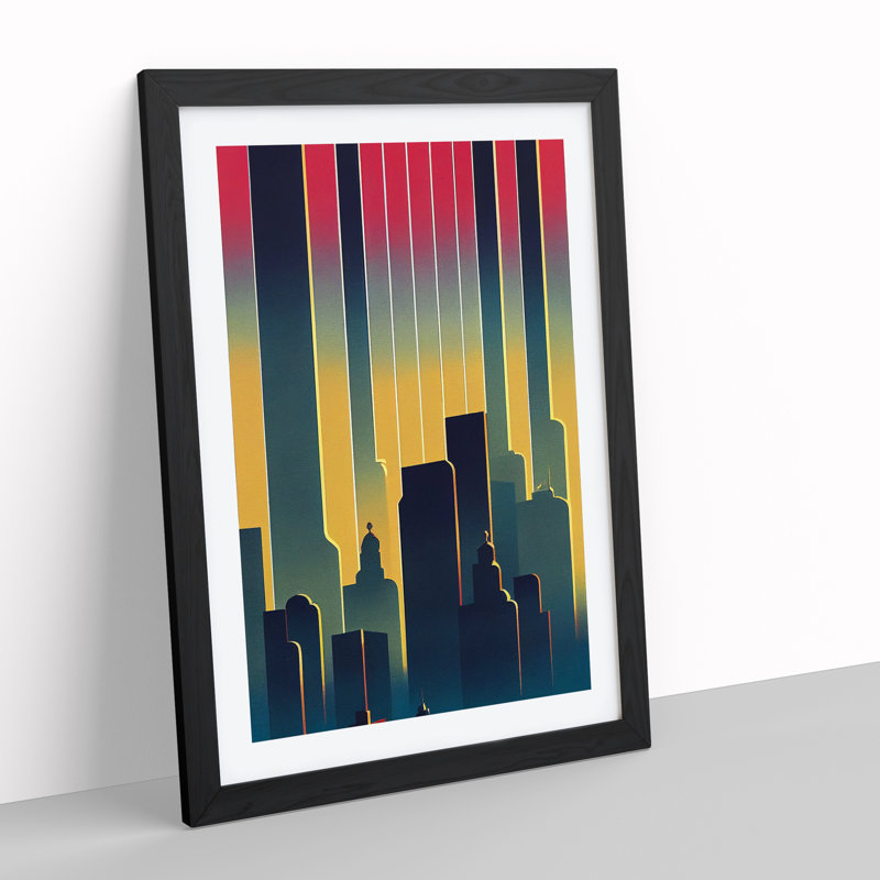 Captivating City Skyline Abstract 1 Piece Single Picture Frame Wall Art, 64cm H x 46cm W x 2cm D, Black