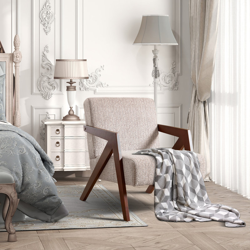 Chaise d'appoint moderne 30,5 po avec accoudoirs souples et pieds en bois massif (ensemble de 7), Beige