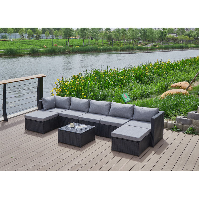 Canapé modulaire réversible pour l'extérieur de 101 po de largeur avec coussins, Noir, gris