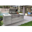 Îlot de cuisine d'extérieur en acier inoxydable de qualité supérieure L 94 po x P 23 po x H 46 po avec brûleur latéral infrarouge + barbecue à 6 brûleurs de 44 po + brûleur de rôtisserie + comptoirs en granite + armoires et tiroirs de rangement + convertible au gaz naturel + à vie Mont Monti Garantie