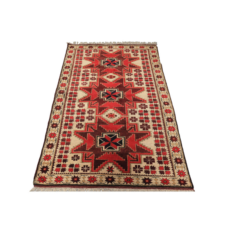 Tapis turc traditionnel en laine noué à la main ivoire 3 pi 6 po x 5 pi 9 po