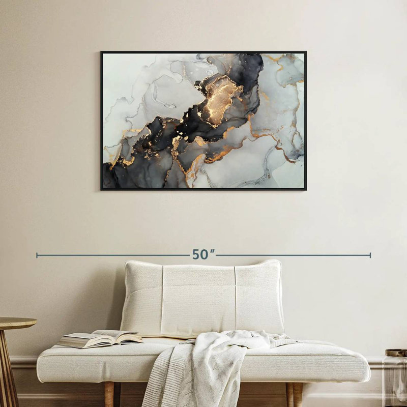 Black And Gold Splash, Floating Frame Black, 37" X 25"