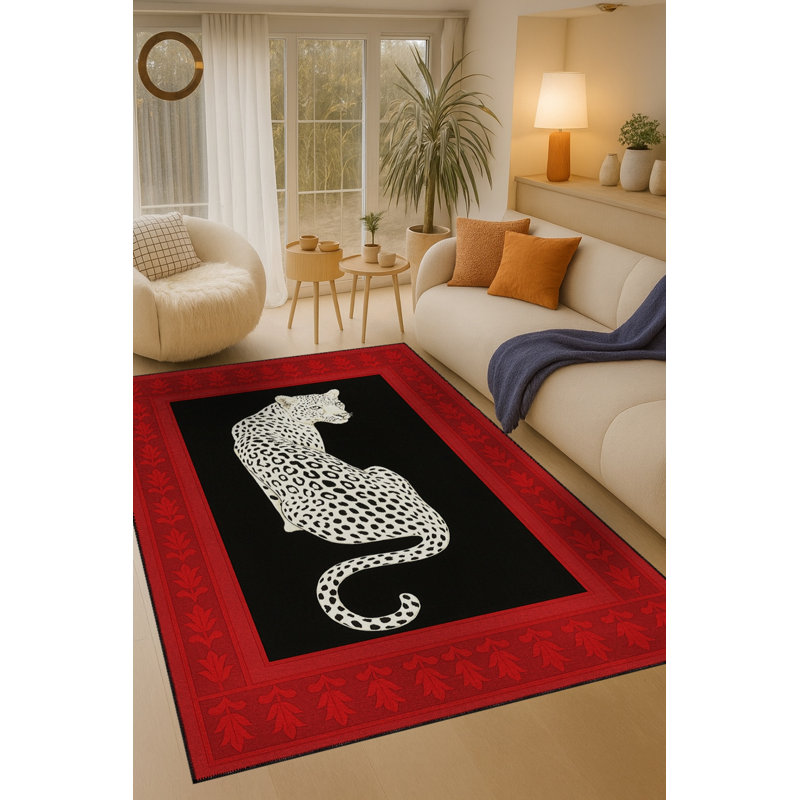 Tapis tissé à motif de tigre rouge Mosso, 2 pi x 2 pi 11 po