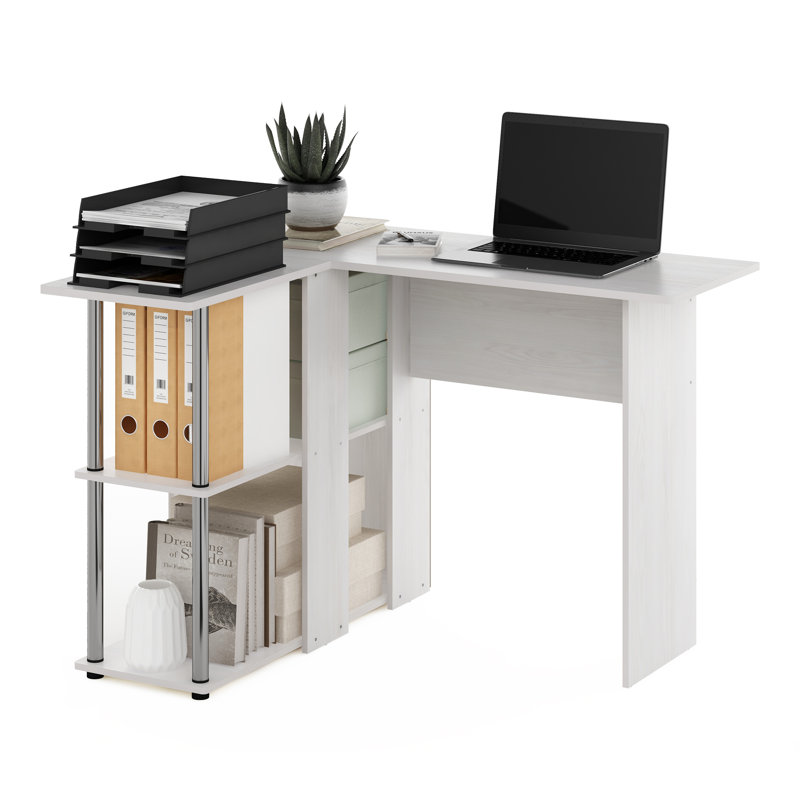 Angulo L-Shaped Computer Desk, White, White Oak