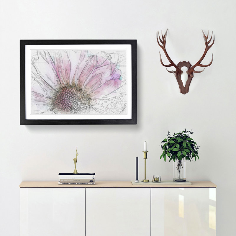 Pink Daisy Flower in Abstract - Framed Print, Black, 50cm H x 76cm W x 2cm D