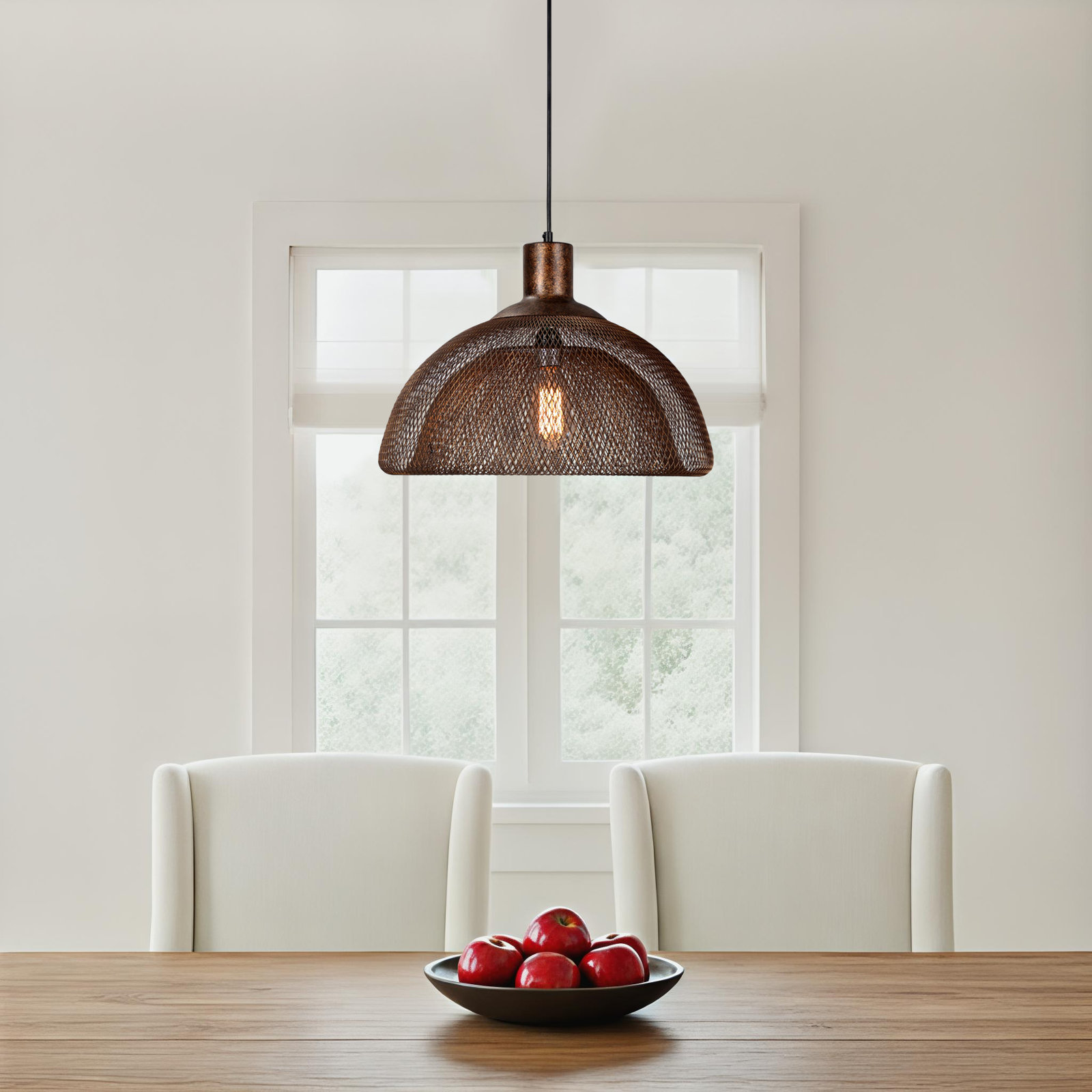 Single Light Metal Pendant, 15" H x 18" W x 18" D, Brown