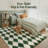 Modern Green/White Checkered Machine-Washable Shag Area Rug-376080385-376080387