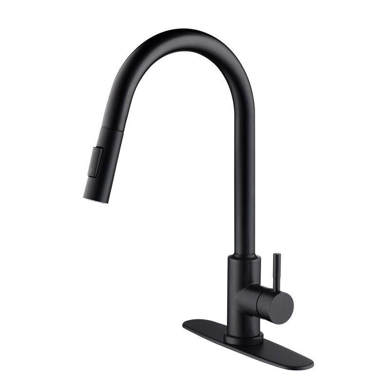 Robinet de cuisine noir mat mat avec douchette rétractable - Acier inoxydable, buse rotative à 360 degrés pour une évacuation efficace de l'évier, compatible avec le poignet, la corrosion et la rouille, température et débit d'eau à une poignée