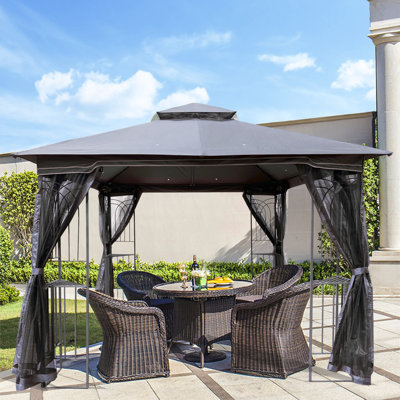 Tente de jardin pour patio 10 x 10 avec toit double et moustiquaire détachable - auvent gris pour la pelouse, le jardin, la cour et la terrasse
