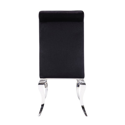 Salle à manger de 2 chaises d'appoint en tissu noir, pieds et structure en acier inoxydable, finition, mousse haute densité, aucun assemblage requis, motif uni noir pour la salle à manger