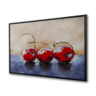 Three Cherries - Red Framed Canvas for Home Decor