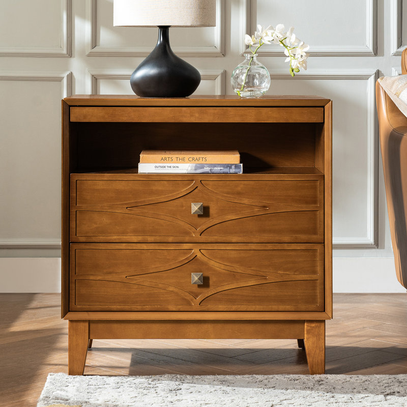  Arturo Modern Walnut 3-Drawer 28 In. W Solid End Table with Type-C and USB Ports