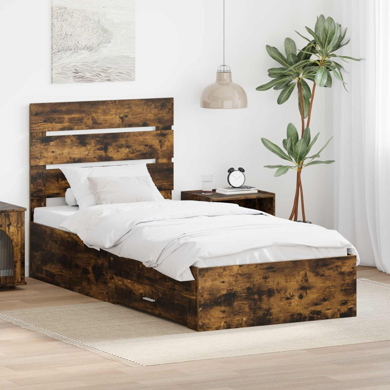 Bed Frame, European Single (90 x 200 cm), Smoked Oak
