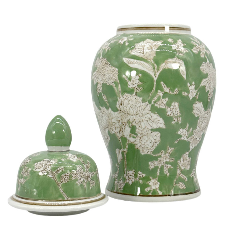 Pot à gingembre chinois vert et blanc de 14 po, Green/White