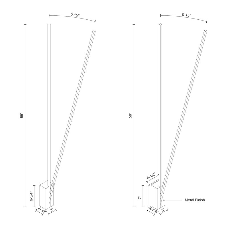 Lever 1 - Light LED Armed Sconce, White, 59" H x 4.5" W x 2.625" D