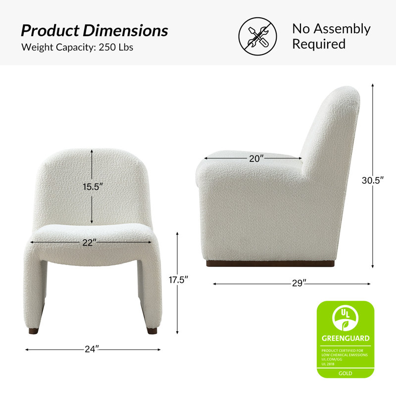 Bayro 24'' Wide Upholstered Side Chair, Ivory Chenille