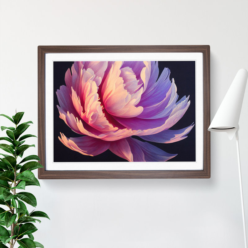 Incredible Peony Flower - Single Picture Frame Print, Walnut, 46cm H x 64cm W x 2cm D