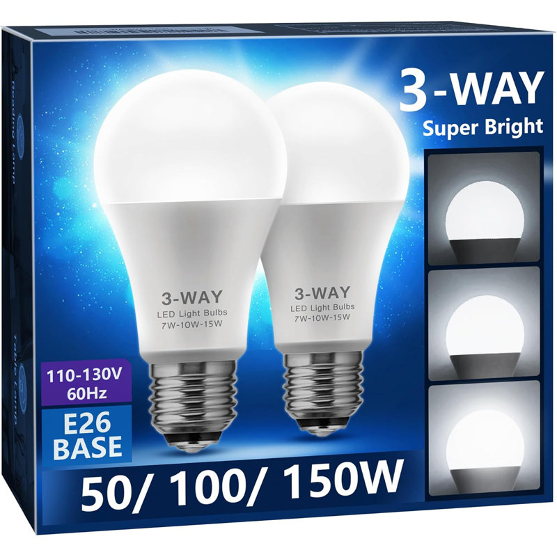 Ampoule DEL A19 à 3 voies, 50/100 / 150W Eqv, lumière du jour 5000K, base E26