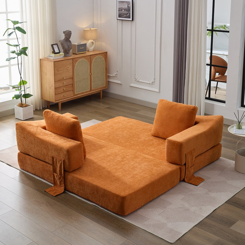 Canapé-lit convertible polyvalent pour les espaces domestiques, améliorant le confort et la fonctionnalité, Orange