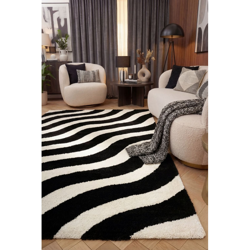 Joli Wavy Area Rug Soft Dense Pile for Living Rooms and Bedrooms, Black/White, Rectangle 120 x 170 cm