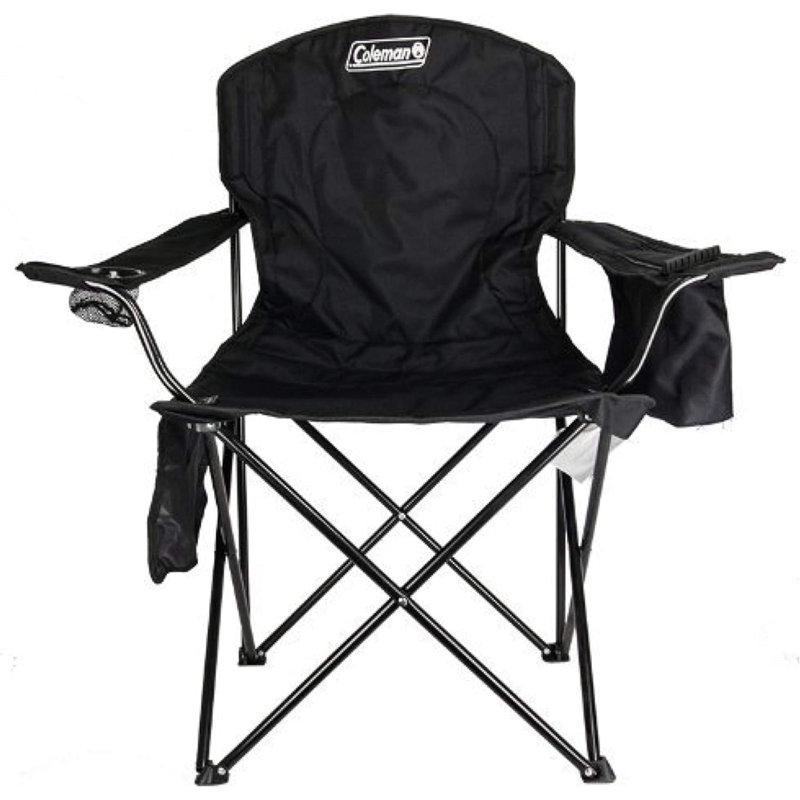Portable Camping Chair With 4-Can Cooler, Fully Cushioned Seat And Back With Side Pocket And Cup Holder, Carry Bag Included, Collapsible Chair For Camping, Tailgates, Beach, And Sports